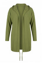 Plus Size Long Sleeve Hooded Open Front Ribbed Cardigan