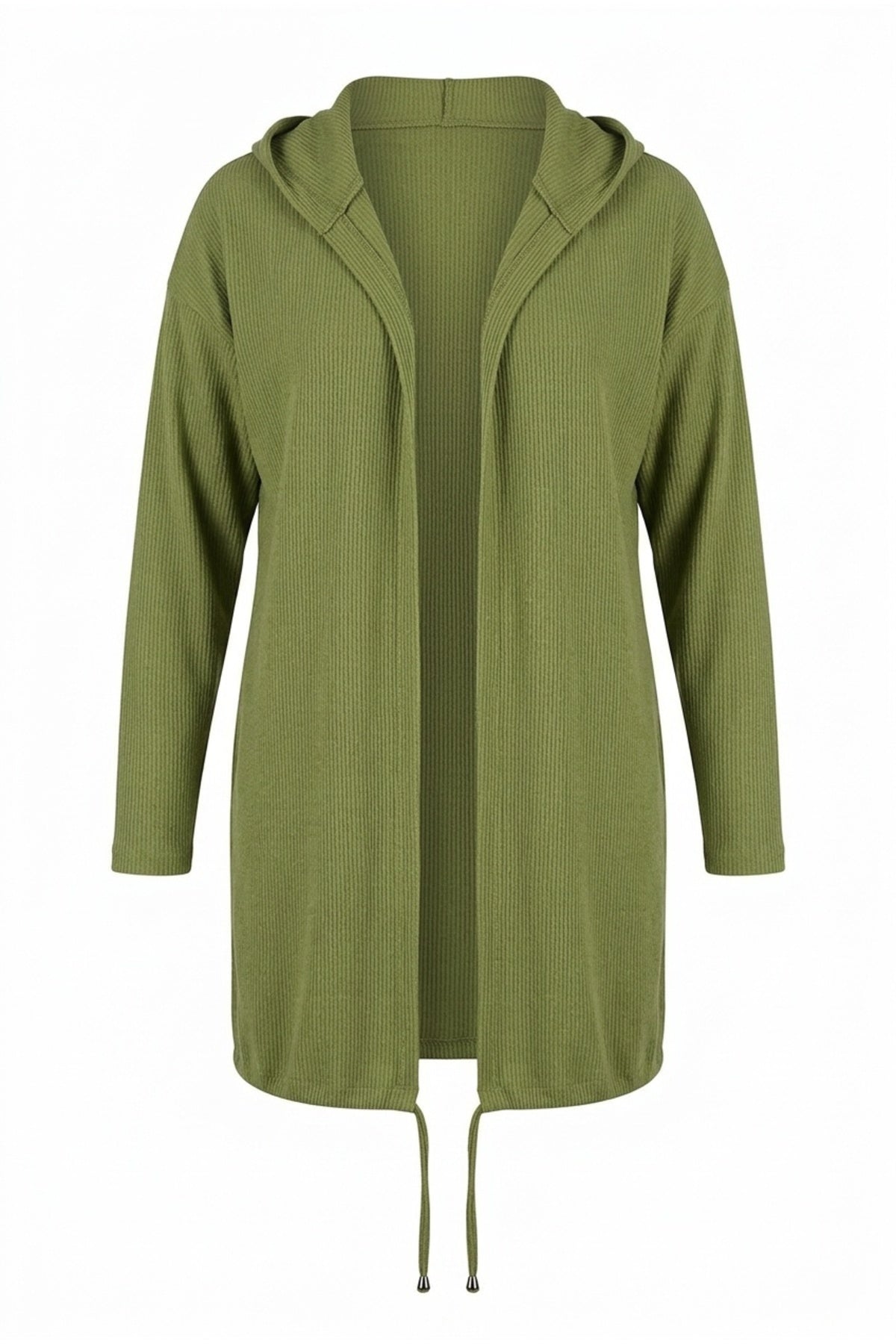 Plus Size Long Sleeve Hooded Open Front Ribbed Cardigan