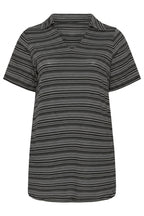 Plus Size V-Neck Short Sleeve Stretchy Fabric Striped Long T-shirt