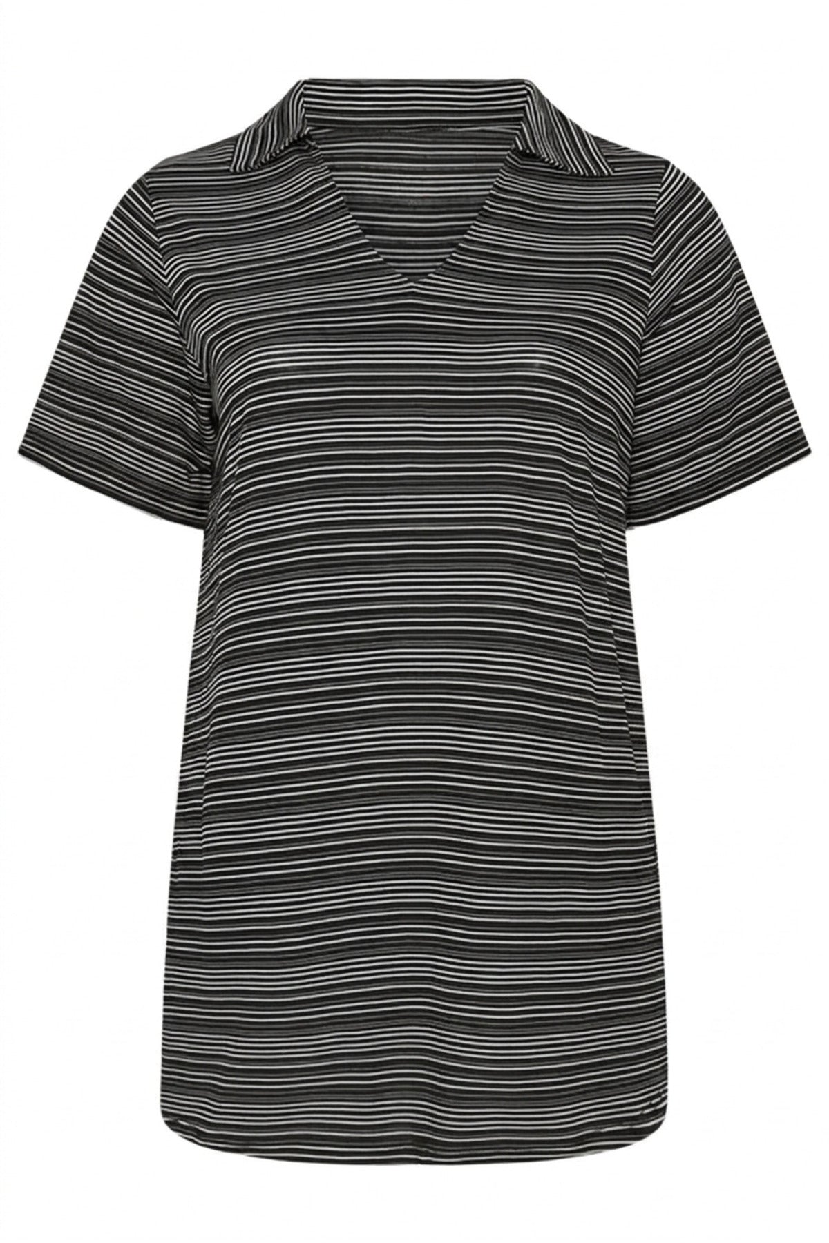 Plus Size V-Neck Short Sleeve Stretchy Fabric Striped Long T-shirt