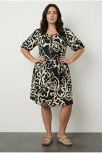 Plus Size Ruched Neck Short Sleeve Elastic Waist Midi Dress