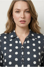 Plus Size Polka Dot Long Sleeve Stretchy Fabric Polyester Shirt