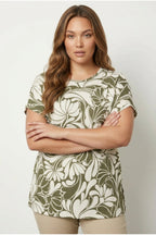 Plus Size Crew Neck Short Sleeve Patterned Blouse
