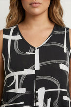 Plus Size V-Neck Sleeveless Draped Patterned Stretchy Blouse