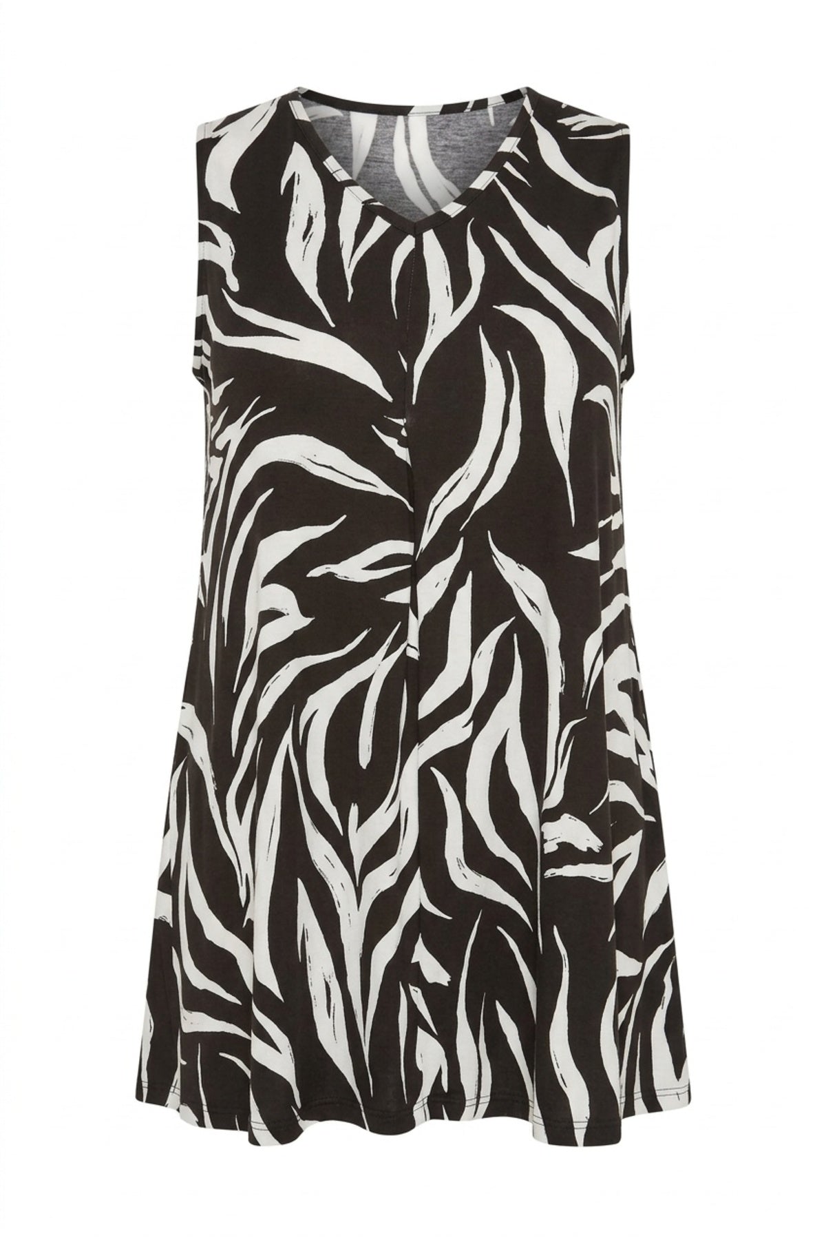 Plus Size V-Neck Sleeveless Pleated Patterned Stretchy Blouse