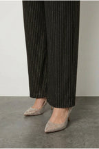 Plus Size Wide Leg Shimmering Striped Stretchy Pants with Pockets