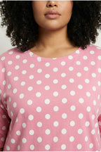 Plus Size Short Sleeve Crew Neck Side Slit Polka Dot Blouse