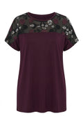 Plus Size Crew Neck Short Sleeve Sequin Detailed Blouse