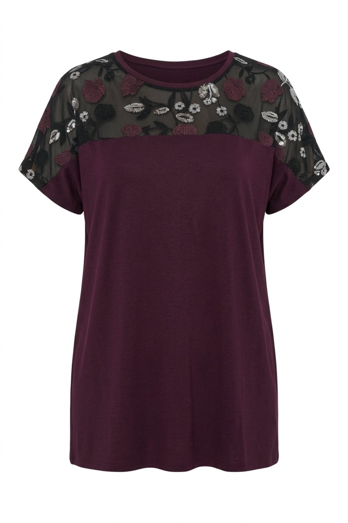 Plus Size Crew Neck Short Sleeve Sequin Detailed Blouse