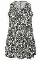Plus Size V-Neck Sleeveless Patterned Blouse with Swing Hem