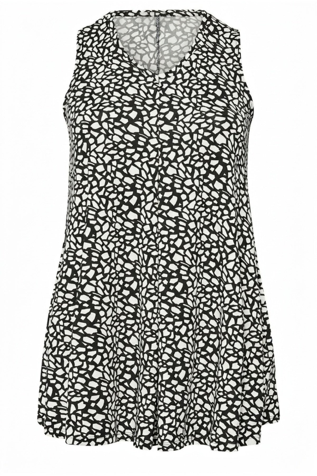 Plus Size V-Neck Sleeveless Patterned Blouse with Swing Hem