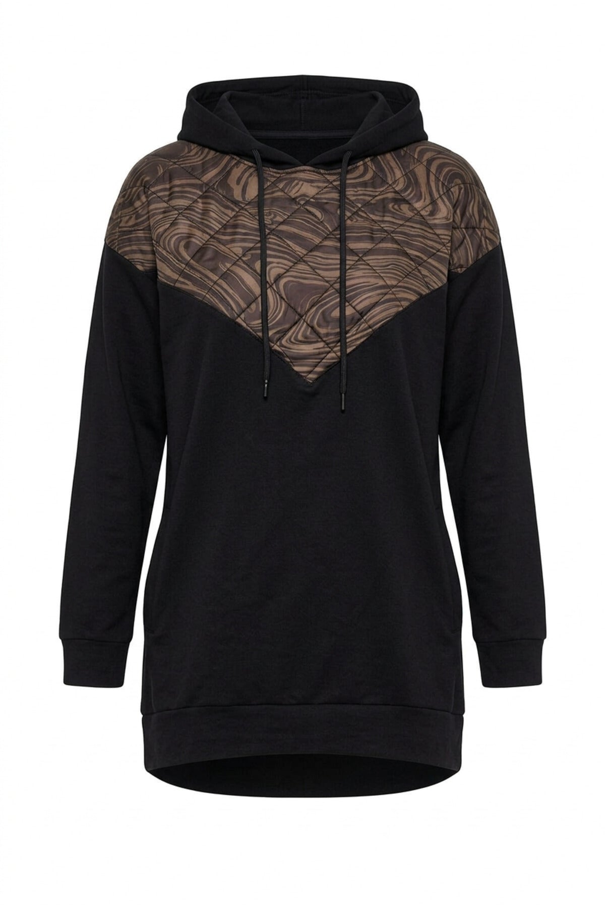 Plus Size Long Sleeve Hooded Sweatshirt with Quilted Detail