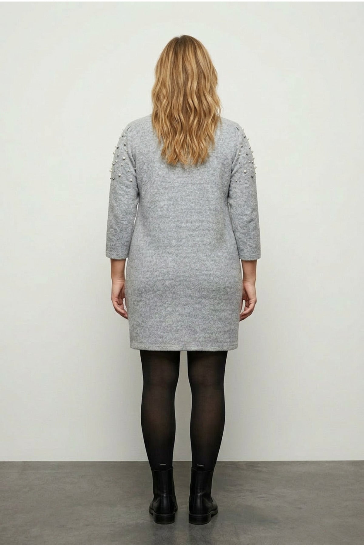Plus Size Crew Neck Long Sleeve Beaded Plush Tunic