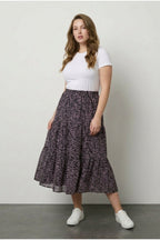 Plus Size Elastic Waist Pleated Minimal Floral Print Stretchy Fabric Skirt
