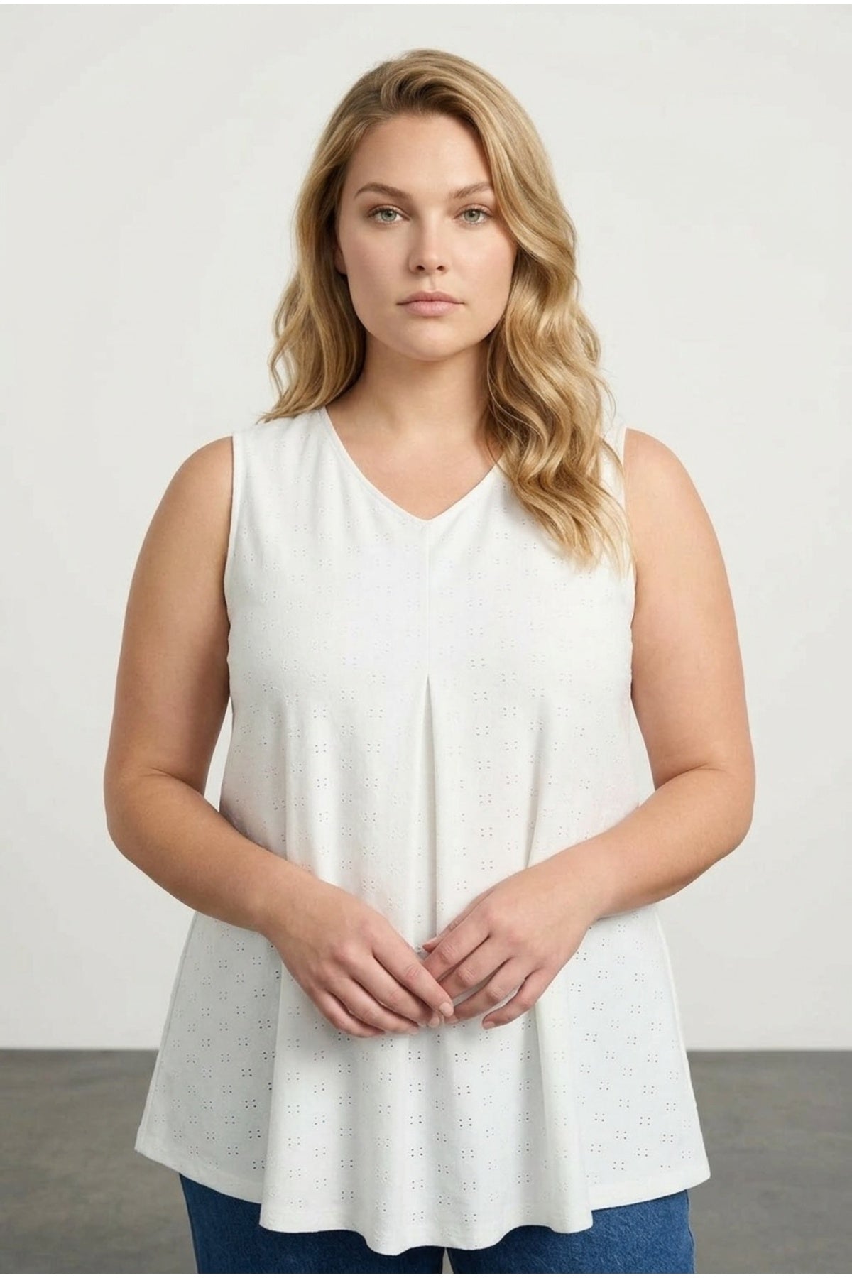 Plus Size Sleeveless V-Neck Flared Hem Blouse