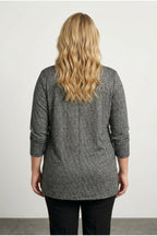 Plus Size V-Neck Front Zippered Blouse with Slit Detail
