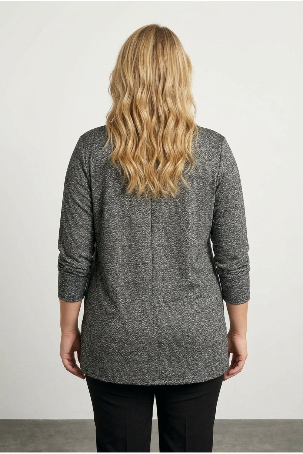 Plus Size V-Neck Front Zippered Blouse with Slit Detail