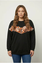 Plus Size Crew Neck Long Sleeve Leopard Print Sweatshirt
