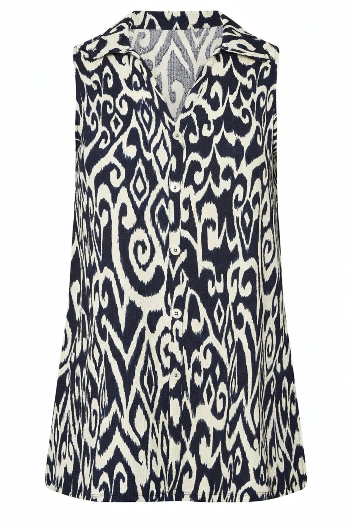 Plus Size Sleeveless Abstract Patterned Button Detailed Blouse