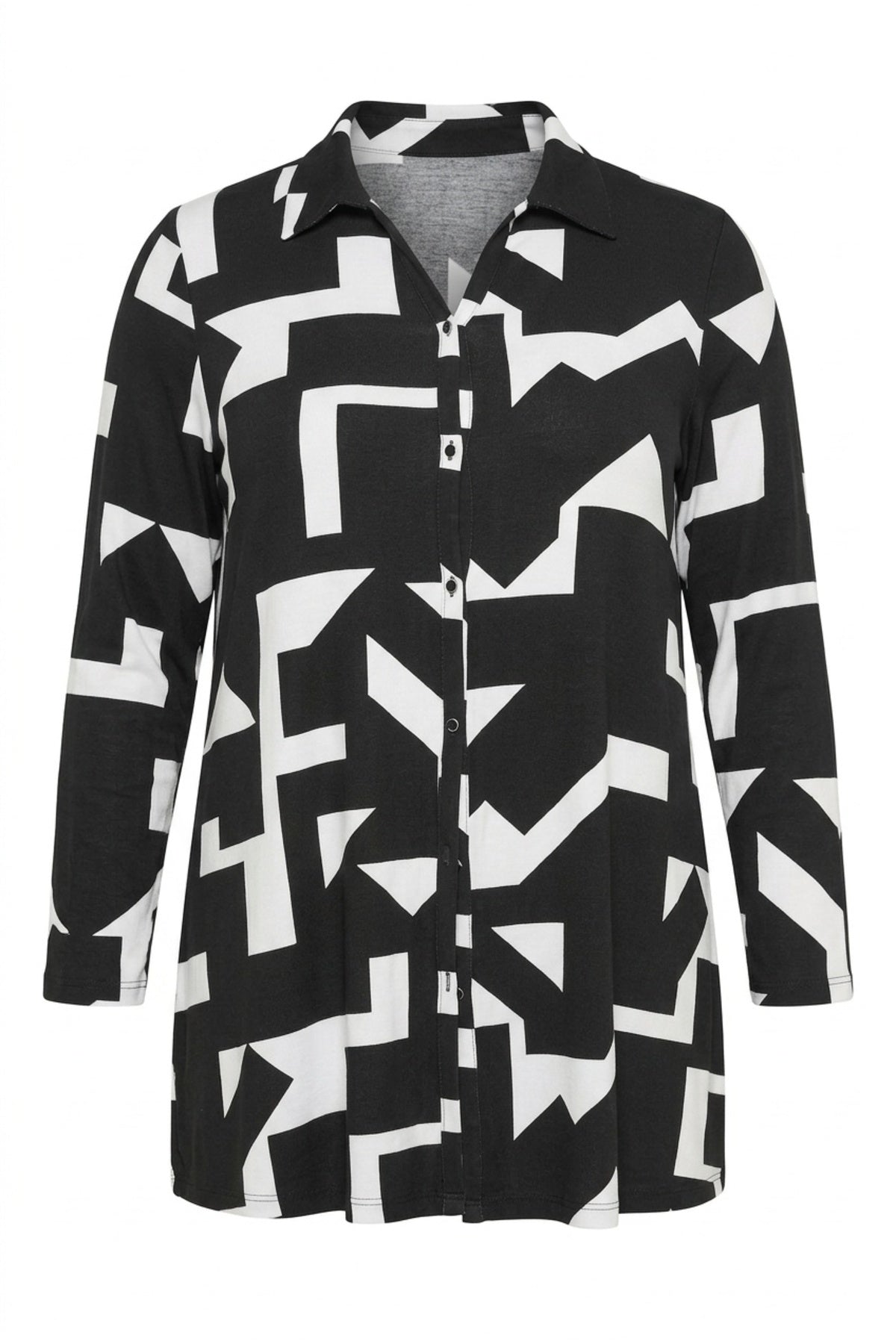 Plus Size Long Sleeve Abstract Patterned Long Shirt