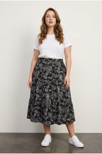 Plus Size Elastic Waist Pleated Floral Print Stretchy Fabric Skirt