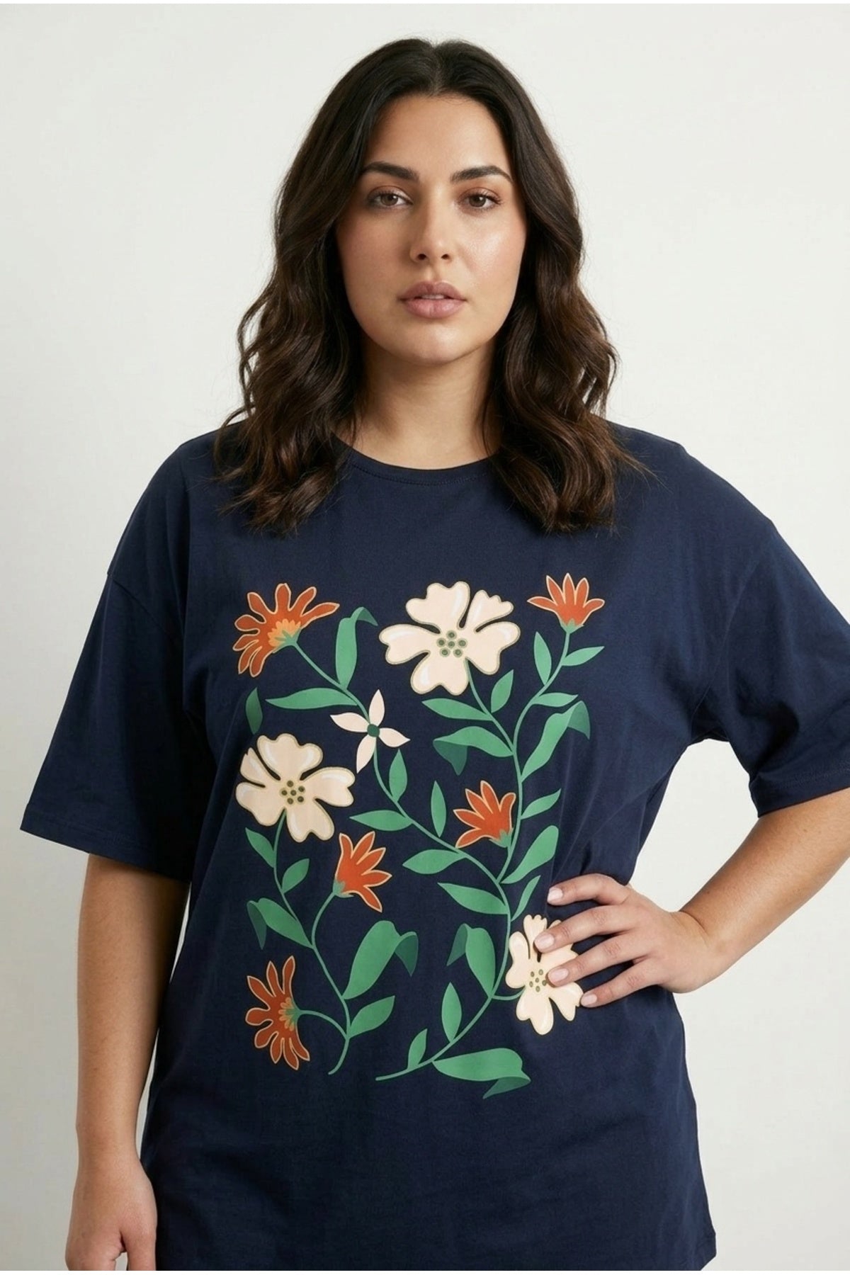 Plus Size Crew Neck Short Sleeve Floral Print T-shirt
