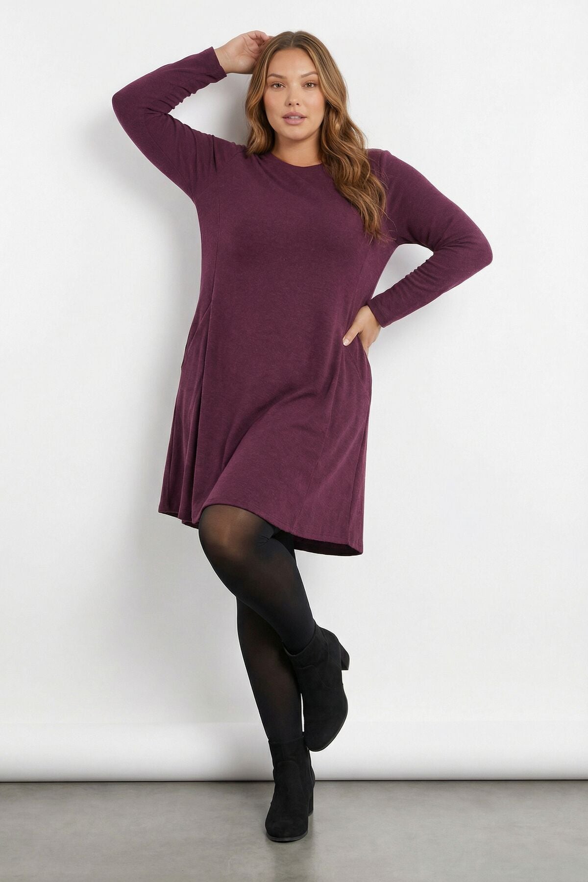 Plus Size Purple Soft Touch Pocketed Tunic Dress