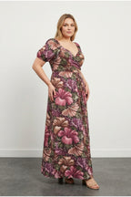 Plus Size Short Sleeve Princess Neck Floral Patterned Maxi Dress
