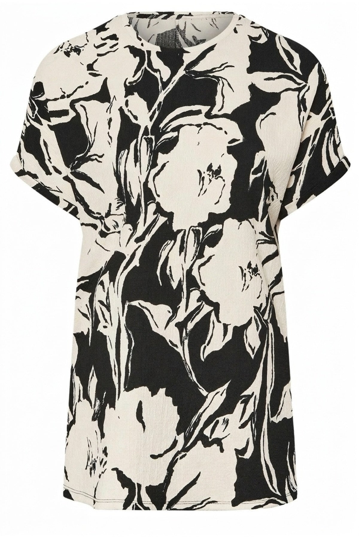 Plus Size Crew Neck Crinkle Fabric Printed T-shirt