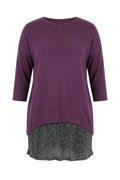 Plus Size Long Sleeve Thin Blouse with Tulle Detail on the Hem