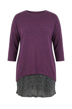 Plus Size Long Sleeve Thin Blouse with Tulle Detail on the Hem