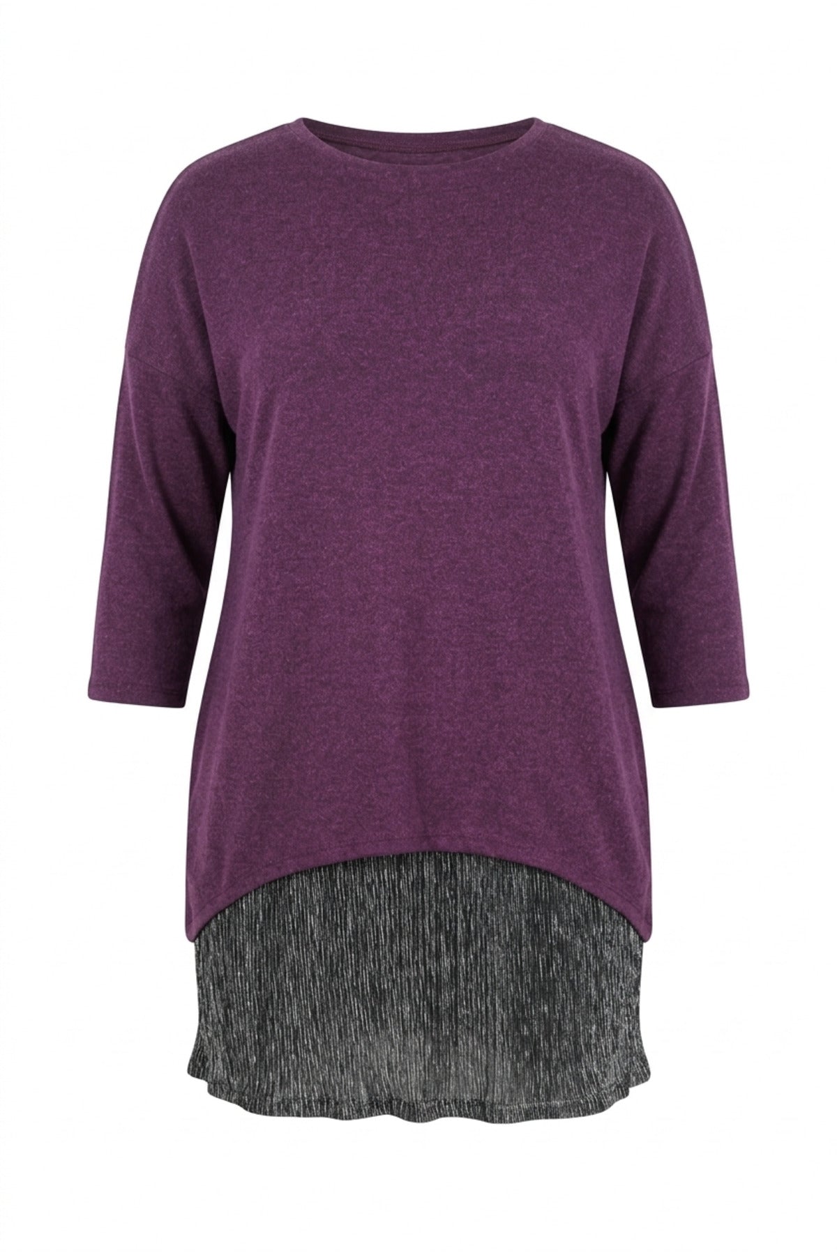Plus Size Long Sleeve Thin Blouse with Tulle Detail on the Hem