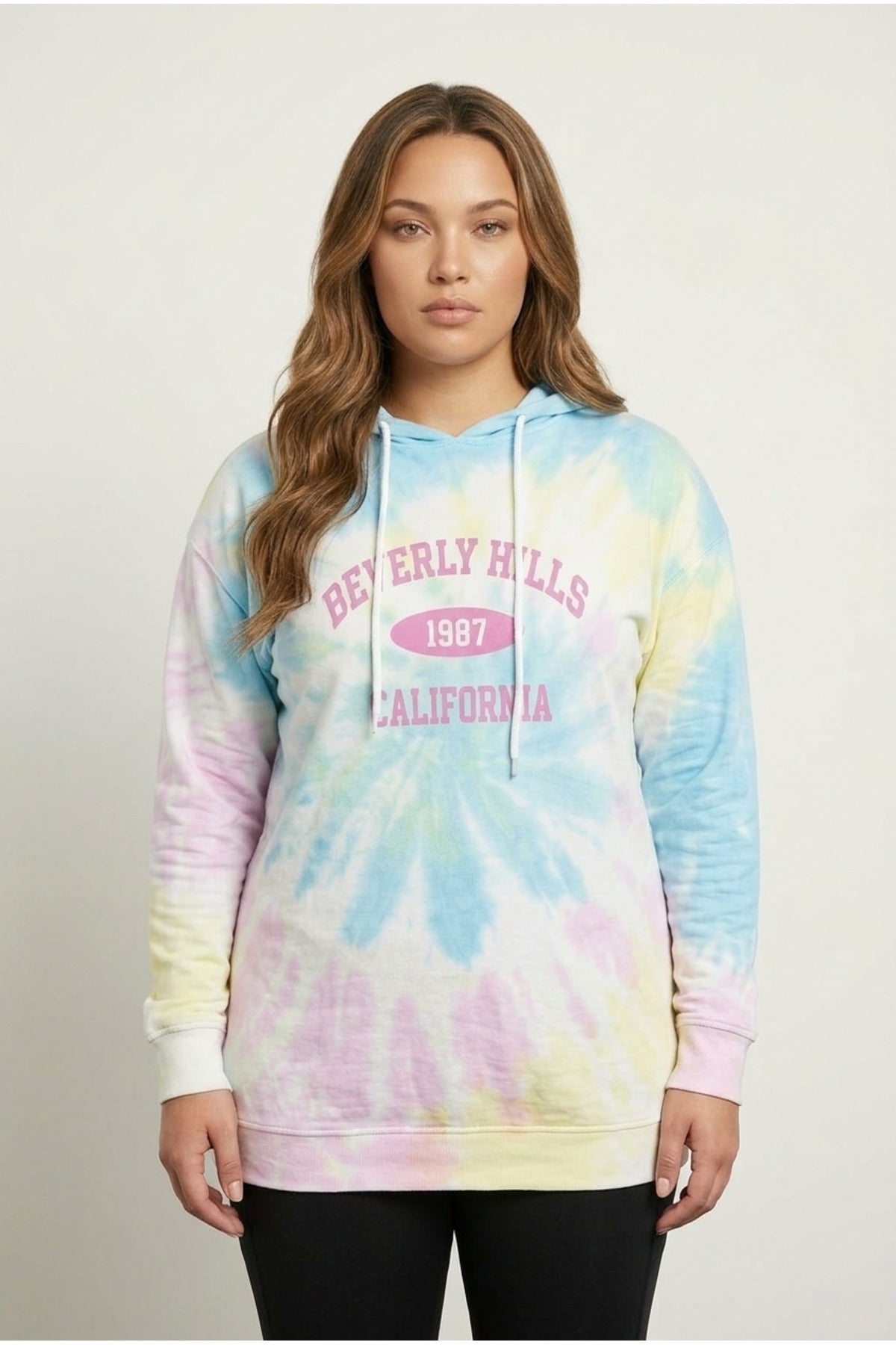 Plus Size Batik Patterned Hooded Printed Lightweight Sweatshirt