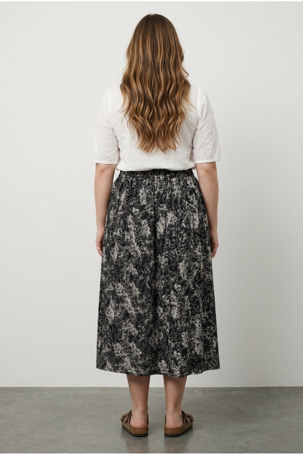 Plus Size Elastic Waist Pleated Patterned Stretchy Fabric Skirt