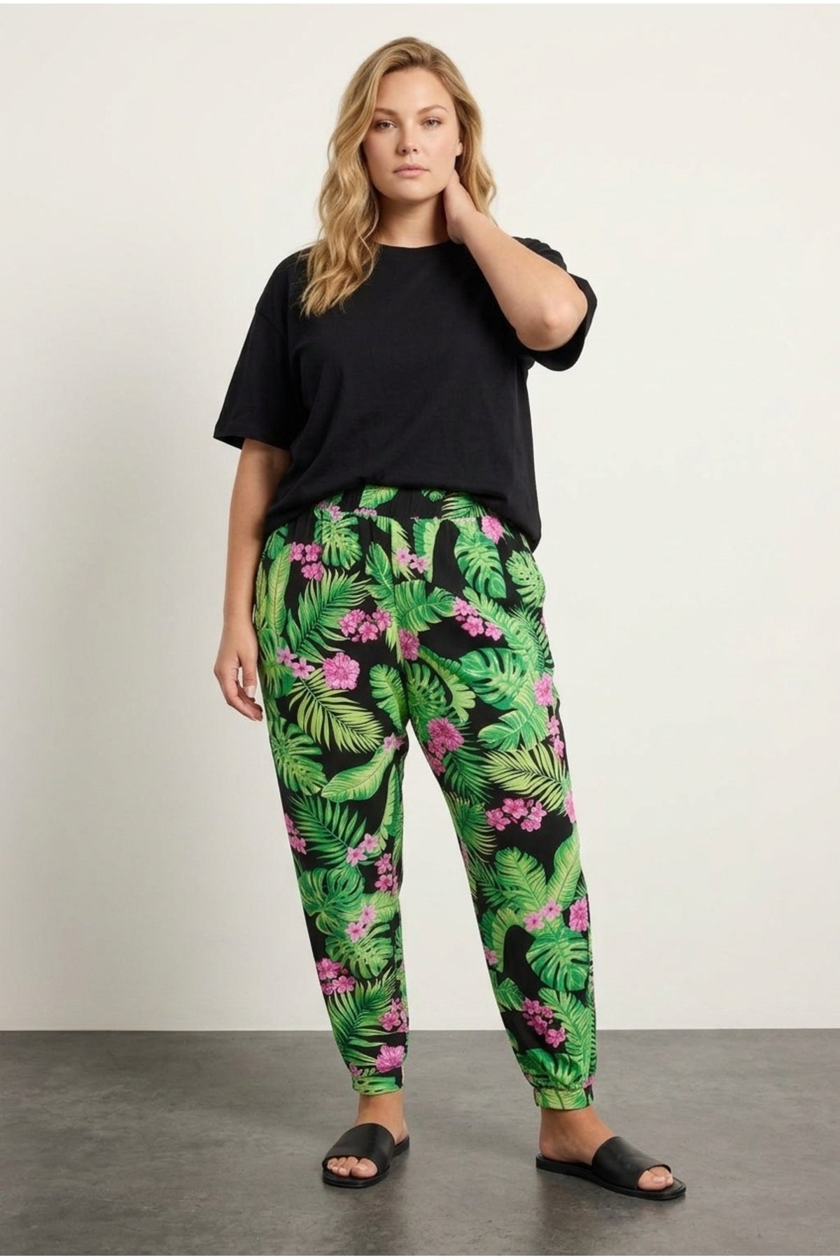 Plus Size Pocketed Jogger Pants with Elasticated Cuffs and Waist Detail