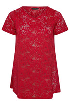 Plus Size V-Neck Short Sleeve Lace Pattern Unlined T-shirt
