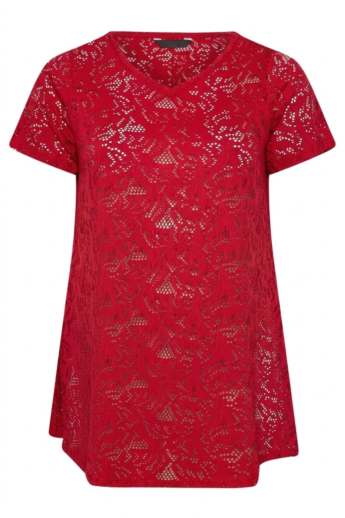 Plus Size V-Neck Short Sleeve Lace Pattern Unlined T-shirt