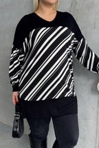 Plus Size V-Neck Long Sleeve Elasticated Cuff Slit Blouse