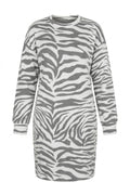 Plus Size Long Sleeve Crew Neck Zebra Print Mini Dress