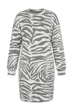 Plus Size Long Sleeve Crew Neck Zebra Print Mini Dress