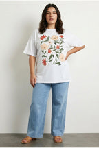 Plus Size Short Sleeve Crew Neck Floral Patterned T-shirt
