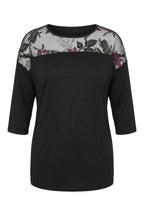 Plus Size Crew Neck Tulle Detailed Slim Sleeve Blouse