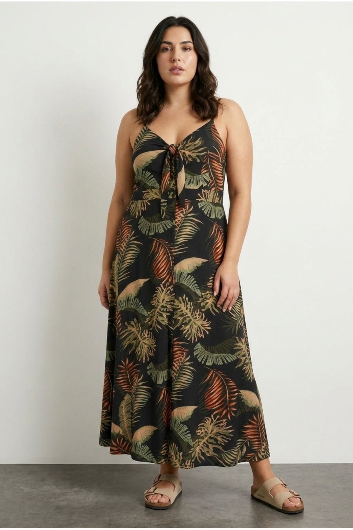 Plus Size Strappy Plunge Neck Floral Print Maxi Dress
