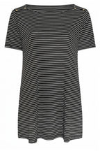 Plus Size Crew Neck Short Sleeve Shoulder Stud Detail Stretchy Fabric Striped Long T-shirt