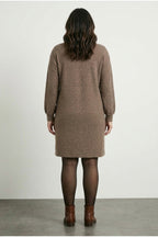 Plus Size Coffee Plush Dress with Zipper-Detailed Collar