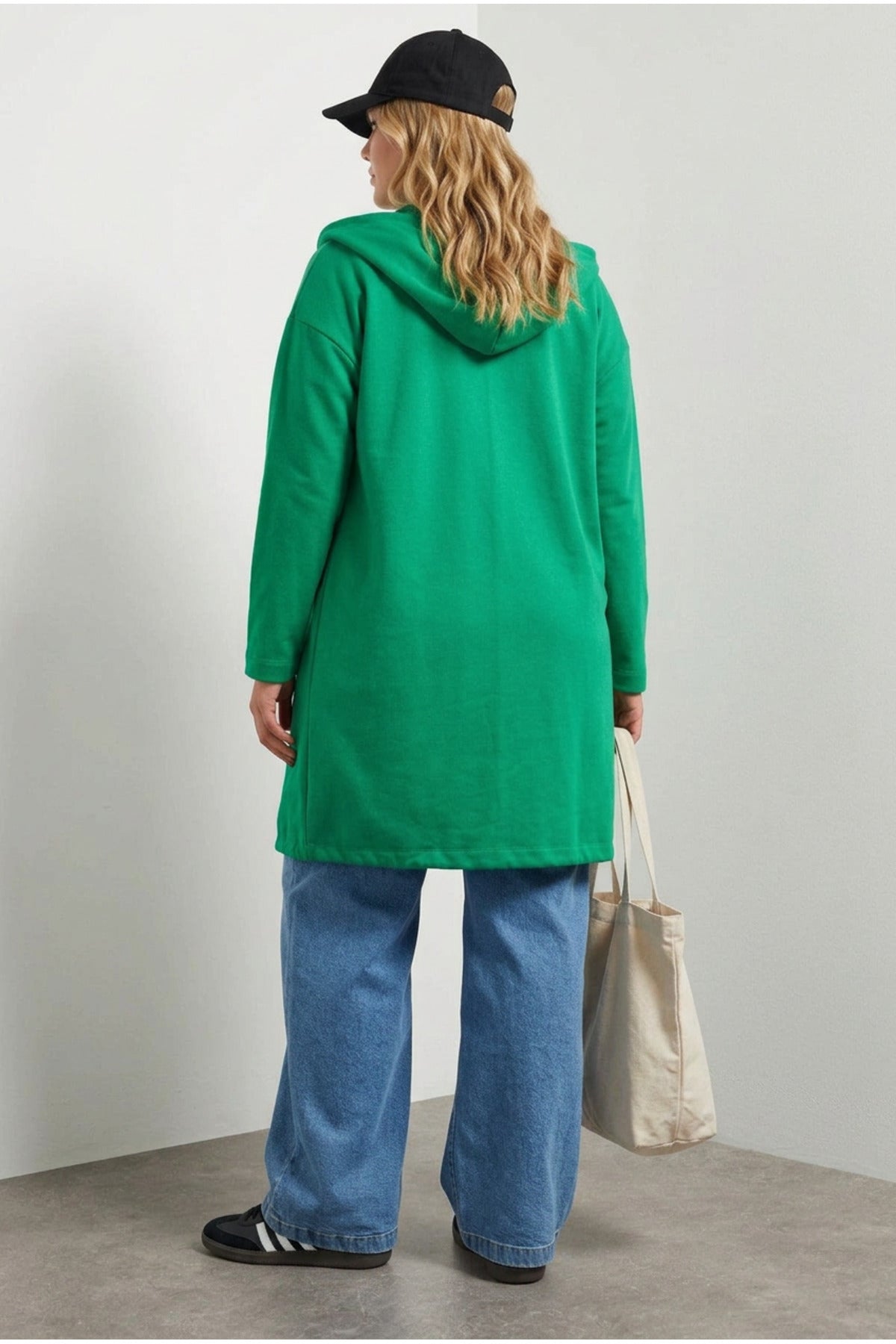 Plus Size Hooded Long Sleeve Text Print Pocketless Cardigan