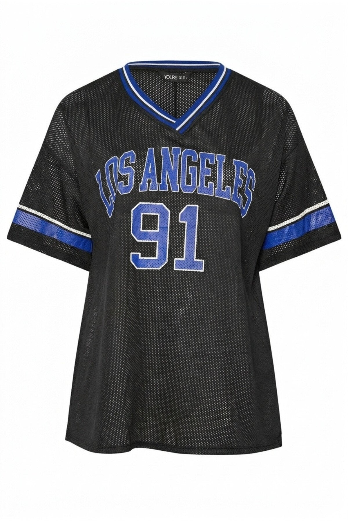 Plus Size V-Neck Short Sleeve Printed Mesh T-shirt