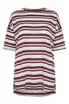 Plus Size Side Slit Short Sleeve Crew Neck Striped T-shirt