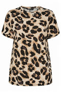 Plus Size Crew Neck Short Sleeve Eyelet Detailed Leopard Print Blouse