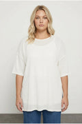 Plus Size Crew Neck Short Sleeve Side Slit Lined Blouse